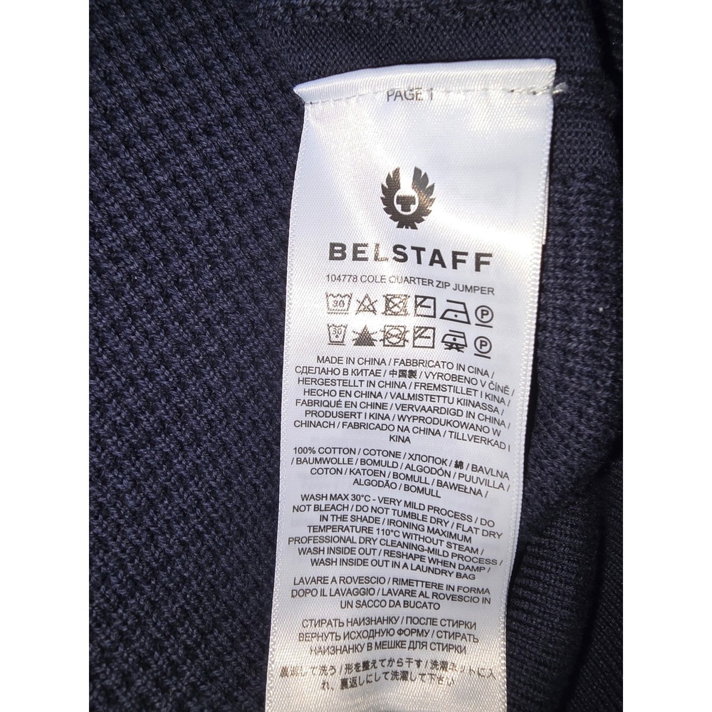 Belstaff Mens Quarter 1/4 Zip Pullover Knit Sweater Arm Logo Large Navy‎ Blue - Picture 5 of 6